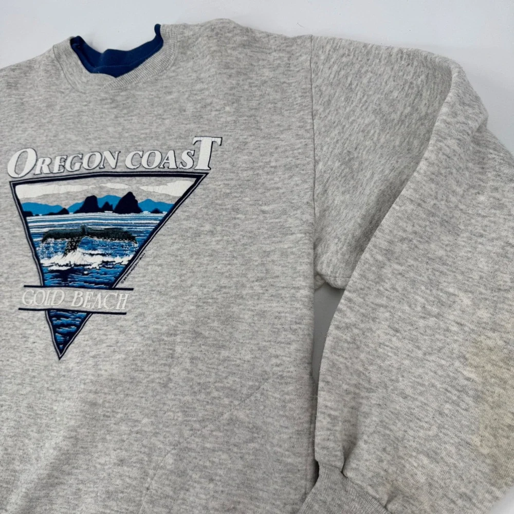 Vintage Oregon Coast Gold Beach Crewneck Sweatshirt Jerzees XL Heather Gray 80's